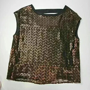 Ellen Tracy Womens Medium Bronze Sequin Black Short Sleeve